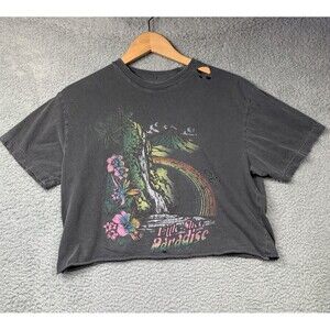 Trashed Destroyed Grunge T Shirt Womens L Gray Crop Little Slice Paradise